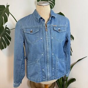 Lauren Ralph Lauren Utility Jacket Zip Up Denim Blue PM Petite‎ Medium Womens